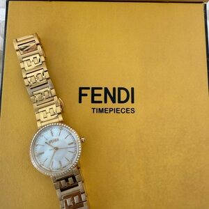 Fendi Gold Watch with White Dial